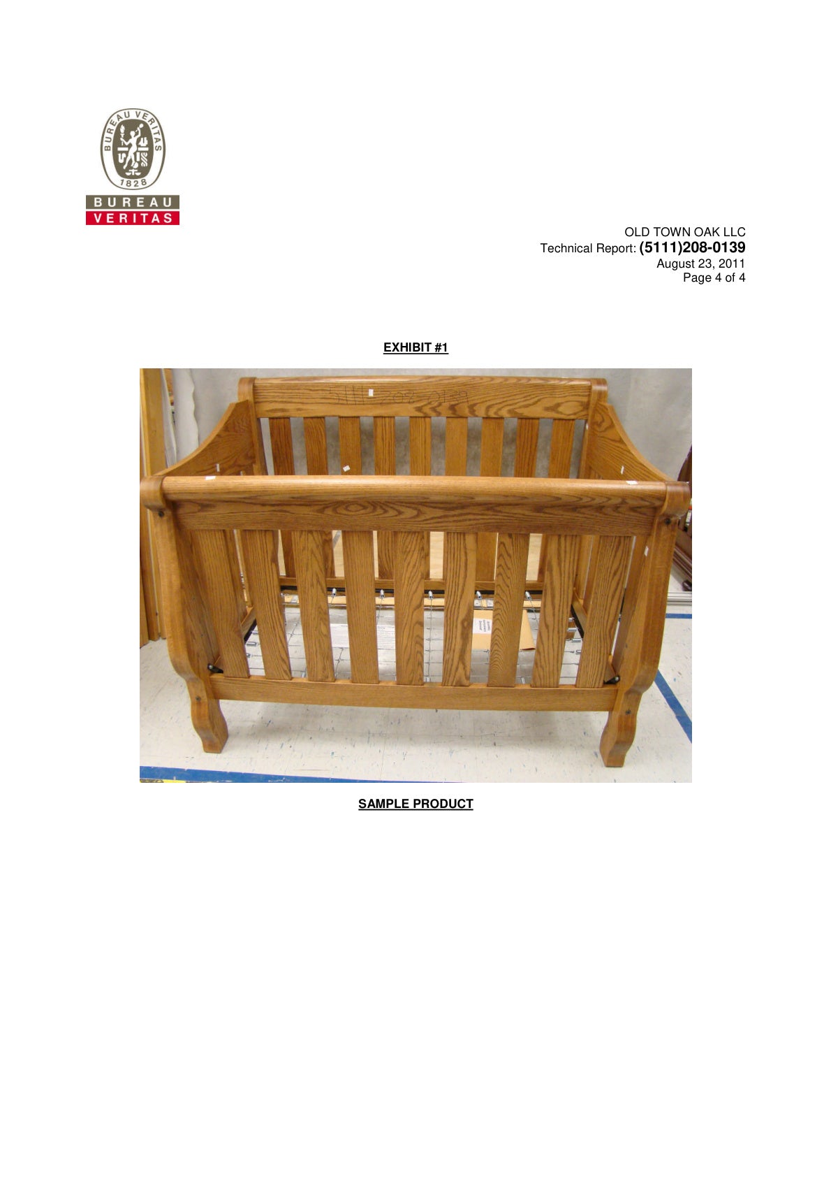 Old Town Oak Hoosier Sleigh third-party test certificate page 4
