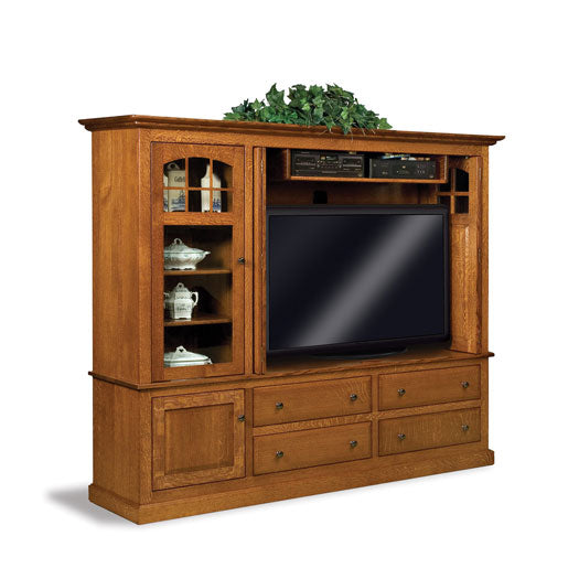 Forks Contemporary Mission 2-Piece Cabinet w/Bi-Fold Pocket Doors & Stereo Cabinet