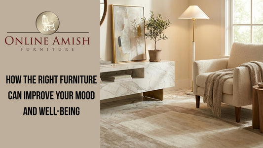 Comfortable living room with natural wood Amish furniture promoting mood and well-being