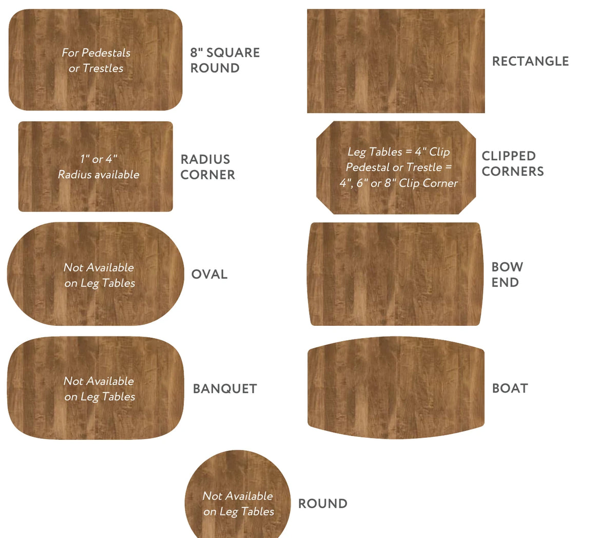 Table top shape options