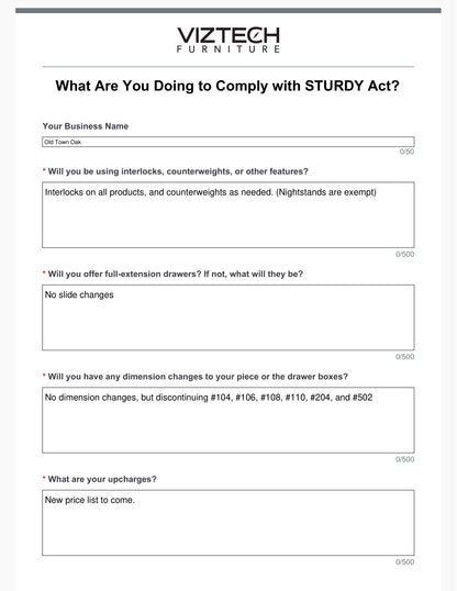 Old Town Oak STURDY Act compliance details