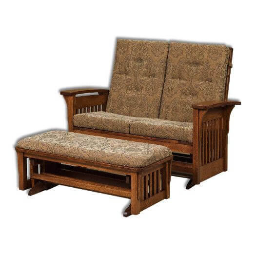 Amish USA Made Handcrafted Bow Arm Slat Loveseat Glider sold by Online Amish Furniture LLC