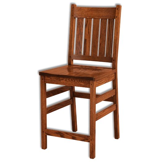 Williamsburg Bar Stool with curved backrest and solid wood seat.